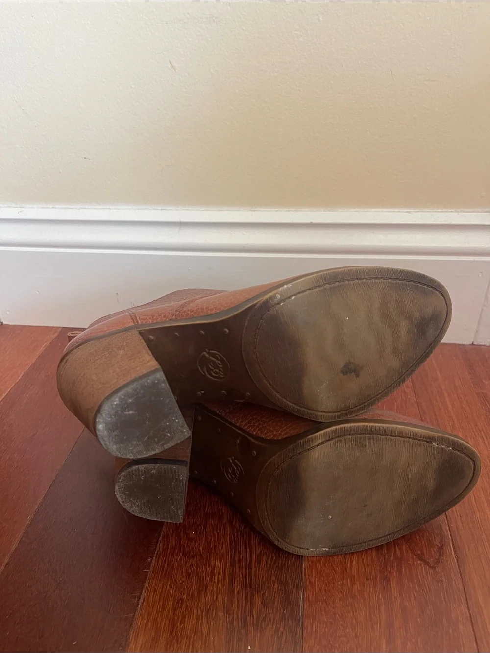 Lucky Brand Women's Brown Leather Ankle Booties - Textured Block Heel